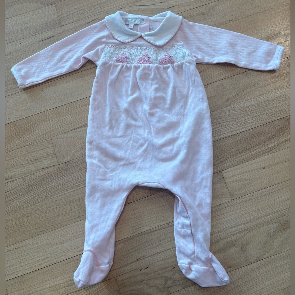 Pink Baby Footie with Floral Embroidery